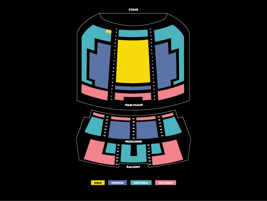 A map of Memorial Hall's seating sections.